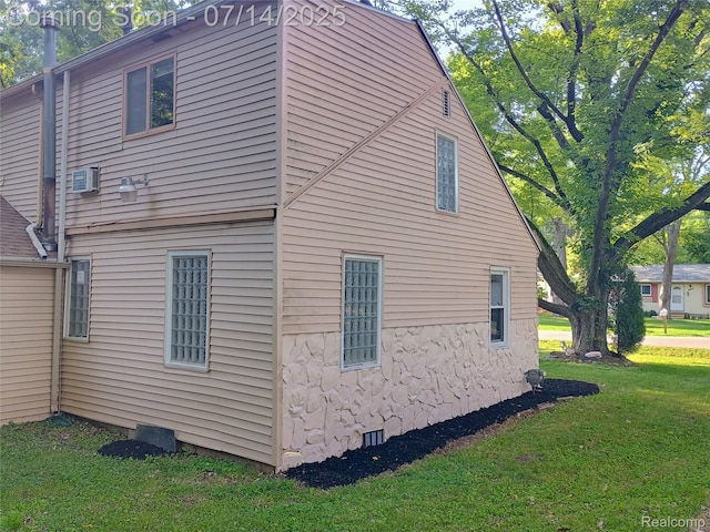 19241 Melrose Ave, Southfield, MI 48075 - view of side of property featuring a lawn, an AC wall unit, and crawl space