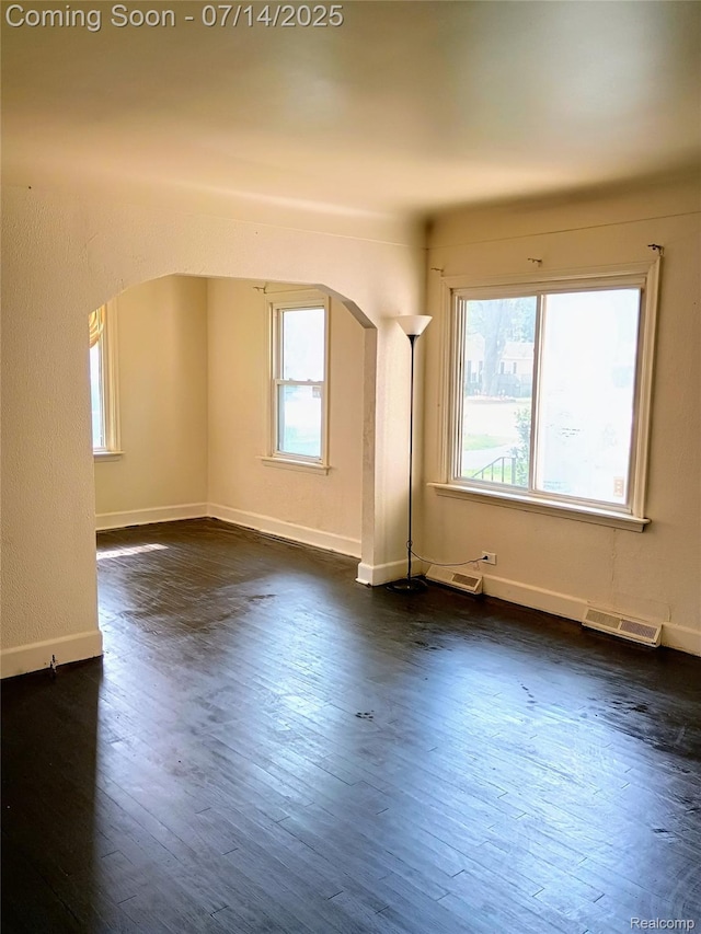 19241 Melrose Ave, Southfield, MI 48075 - unfurnished room with arched walkways and dark wood-style floors