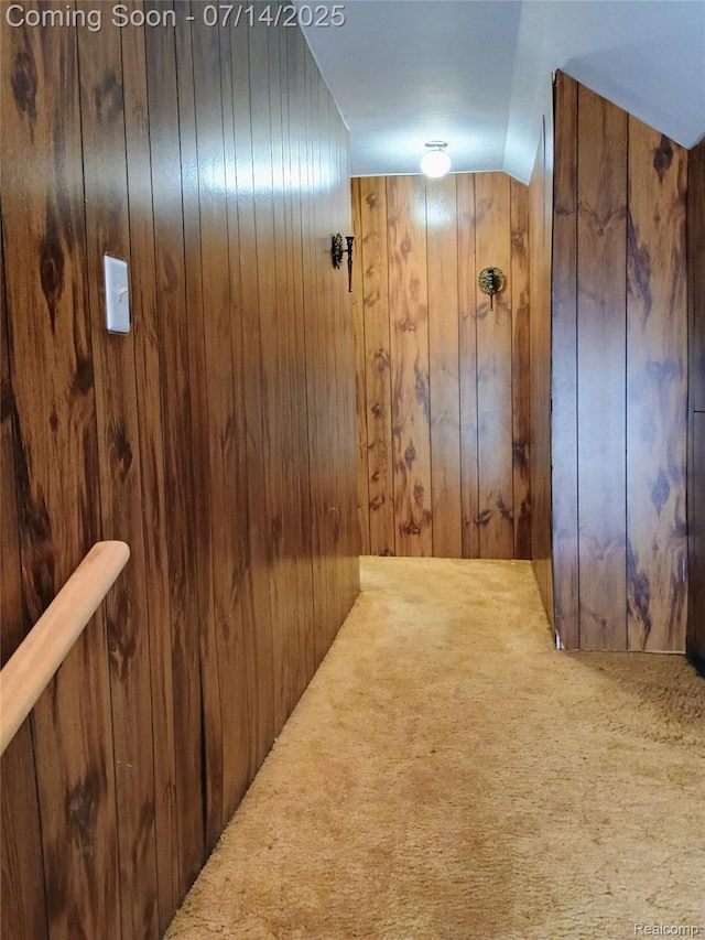 19241 Melrose Ave, Southfield, MI 48075 - hallway with carpet and wooden walls
