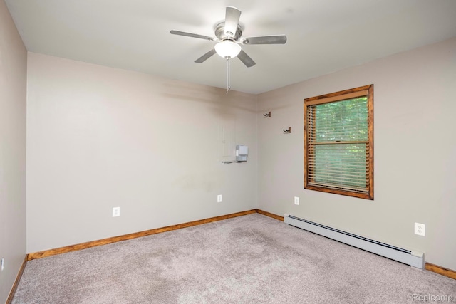 2931 N Lake Pleasant Rd, Attica, MI 48412 - empty room featuring a baseboard radiator, ceiling fan, and carpet floors