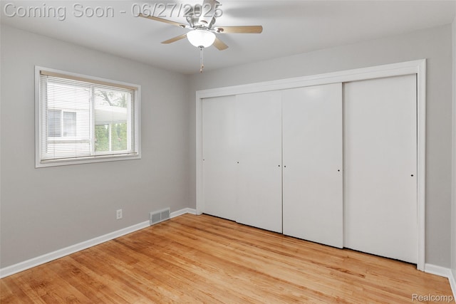 8639 Alper St, Westland, MI 48185 - unfurnished bedroom with light wood-style floors, a closet, and ceiling fan