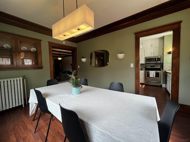 950 College Ave, Adrian, MI 49221 - dining room with radiator heating unit, crown molding, and dark wood-type flooring