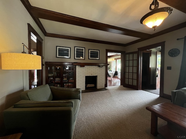 950 College Ave, Adrian, MI 49221 - carpeted living room with a brick fireplace