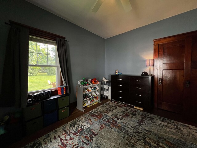 950 College Ave, Adrian, MI 49221 - bedroom featuring vaulted ceiling, wood finished floors, and ceiling fan