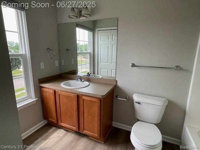 8090 Majestic Blvd, Fowlerville, MI 48836 - bathroom with wood finished floors, vanity, healthy amount of natural light, and a tub