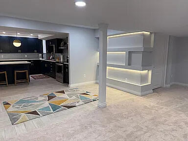 8255 Shady Brook Ln, Flushing, MI 48433 - living room featuring recessed lighting, bar, and light colored carpet