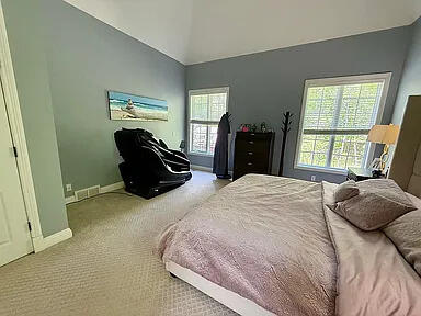 8255 Shady Brook Ln, Flushing, MI 48433 - bedroom with multiple windows, vaulted ceiling, and carpet floors