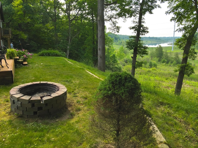 13955 Rattalee Lake Rd, Davisburg, MI 48350 - view of green lawn with an outdoor fire pit