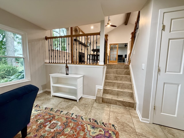13955 Rattalee Lake Rd, Davisburg, MI 48350 - staircase with baseboards and ceiling fan