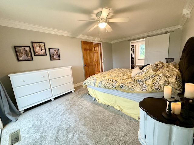 13955 Rattalee Lake Rd, Davisburg, MI 48350 - bedroom featuring light carpet, ornamental molding, and ceiling fan