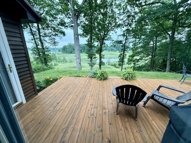 13955 Rattalee Lake Rd, Davisburg, MI 48350 - wooden deck featuring a yard and a water view