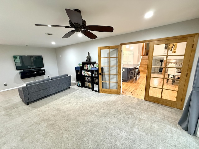 13955 Rattalee Lake Rd, Davisburg, MI 48350 - living room with carpet floors, recessed lighting, and ceiling fan