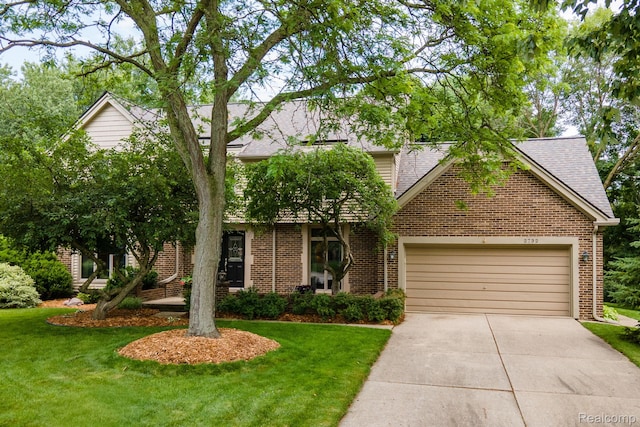 2732 Winter Park Ct, Rochester Hills, MI 48309 - view of front facade featuring brick siding, an attached garage, driveway, a front lawn, and roof with shingles