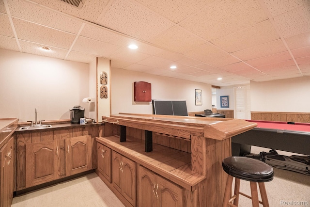 2732 Winter Park Ct, Rochester Hills, MI 48309 - bar area with a drop ceiling, recessed lighting, and a wainscoted wall