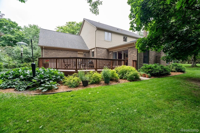 2732 Winter Park Ct, Rochester Hills, MI 48309 - back of house featuring brick siding, a deck, and a yard
