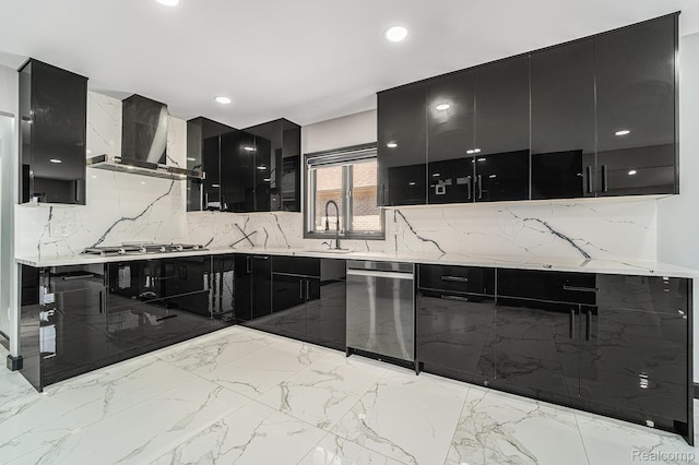53242 Clarion Dr, Macomb, MI 48042 - kitchen with dark cabinets, appliances with stainless steel finishes, extractor fan, modern cabinets, and recessed lighting