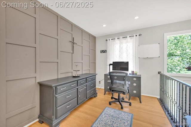 1522 Oregon Ct, Waterford, MI 48327 - home office with light wood-style floors and recessed lighting