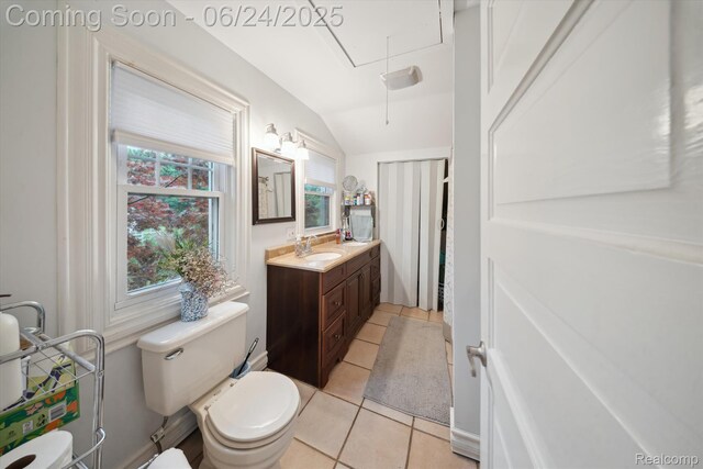 8450 Rosbolt Rd, Willis, MI 48191 - bathroom with vanity, tile patterned flooring, and vaulted ceiling