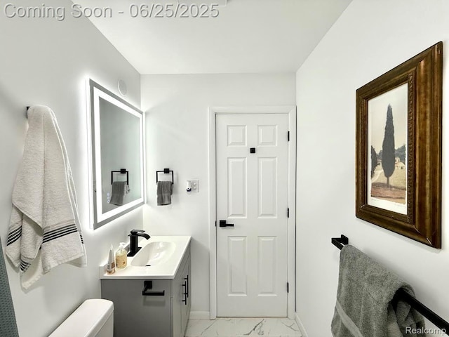 2526 Genes Dr, West Bloomfield, MI 48326 - half bathroom with marble look tiles and vanity