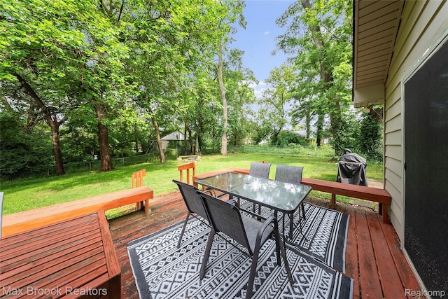 888 Mallock Rd, White Lake, MI 48386 - deck with outdoor dining space, a fenced backyard, and area for grilling
