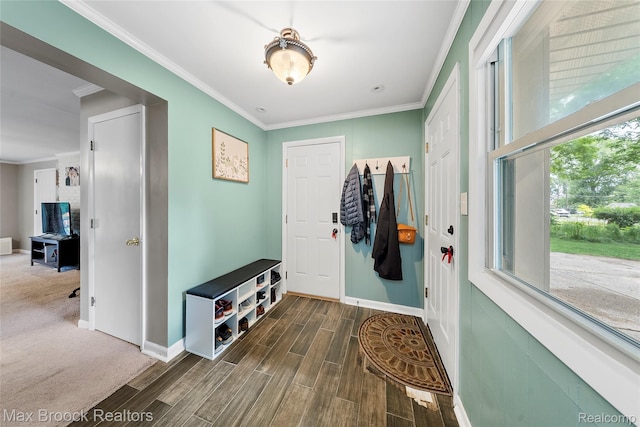 888 Mallock Rd, White Lake, MI 48386 - mudroom with ornamental molding and wood finished floors