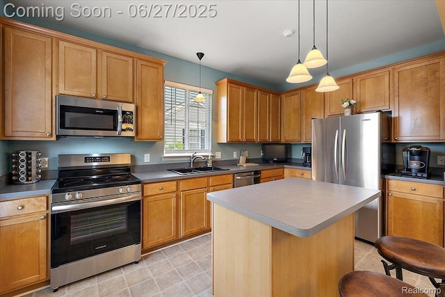 1926 Cedar Valley Dr, Canton, MI 48188 - kitchen featuring appliances with stainless steel finishes, a kitchen island, and hanging light fixtures