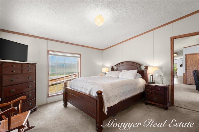 3516 140th Ave, Hamilton, MI 49419 - bedroom featuring ornamental molding, light colored carpet, and a textured ceiling