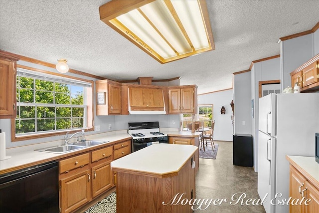 3516 140th Ave, Hamilton, MI 49419 - kitchen featuring gas range, dishwasher, freestanding refrigerator, a center island, and light countertops