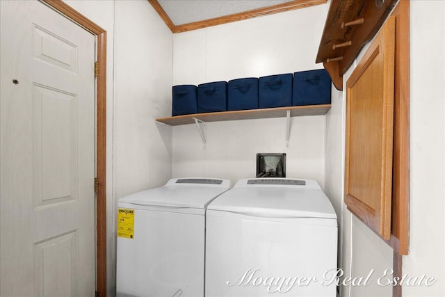 3516 140th Ave, Hamilton, MI 49419 - laundry room featuring washer and clothes dryer and crown molding