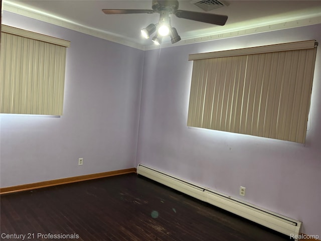 8105 Busch, Center Line, MI 48015 - unfurnished room featuring a baseboard heating unit, a ceiling fan, and dark wood-style flooring