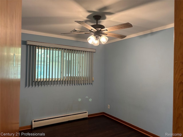 8105 Busch, Center Line, MI 48015 - unfurnished room featuring a baseboard heating unit, ceiling fan, and dark wood finished floors