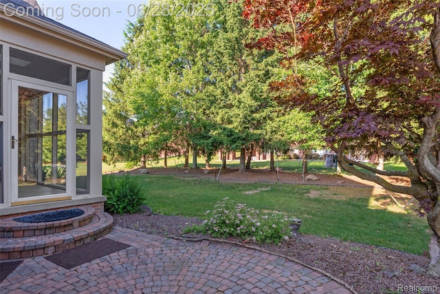 17601 Rolling Woods Cir, Northville, MI 48168 - view of green lawn with a patio and a sunroom