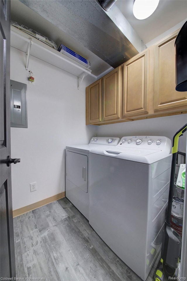 2635 Greenstone Blvd Unit 508, Auburn Hills, MI 48326 - washroom with cabinet space, electric panel, washing machine and dryer, and light wood-style floors