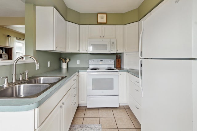 12350 S Butternut Ave, Sand Lake, MI 49343 - kitchen with white appliances, white cabinetry, and light tile patterned floors