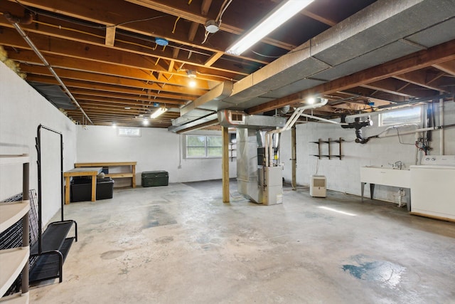 12350 S Butternut Ave, Sand Lake, MI 49343 - basement featuring heating unit and washer / clothes dryer