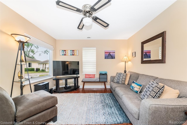 11729 Algonquin Dr, Pinckney, MI 48169 - living room featuring wood finished floors and a ceiling fan