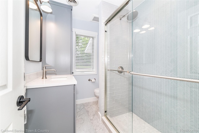 11729 Algonquin Dr, Pinckney, MI 48169 - full bathroom with vanity, marble look tiles, and a stall shower