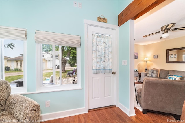 11729 Algonquin Dr, Pinckney, MI 48169 - entrance foyer featuring wood finished floors and a ceiling fan