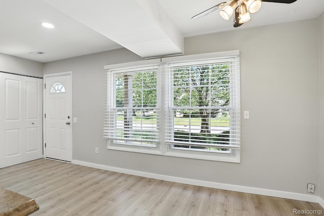 3043 Oakridge Ct, Lake Orion, MI 48360 - entrance foyer with light wood-style flooring, ceiling fan, and recessed lighting