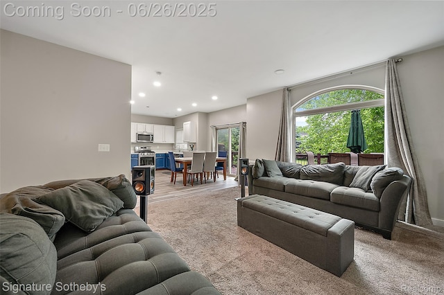 2155 Canal St, Commerce Twp, MI 48382 - living room featuring recessed lighting and light carpet