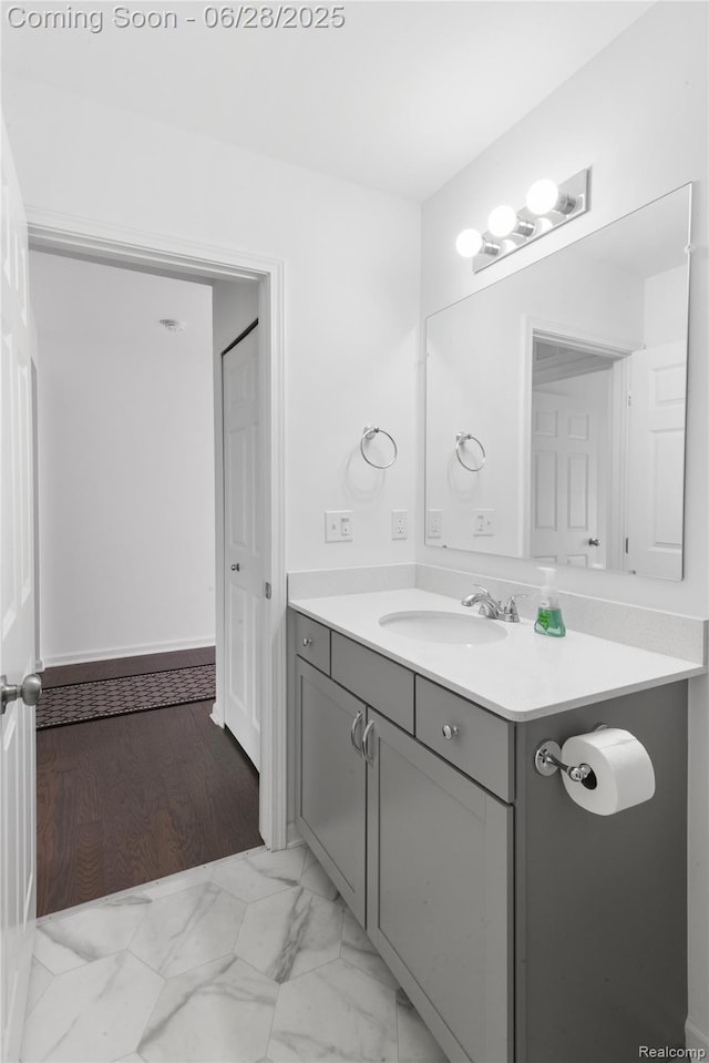 10001 Swan Lake Cir, Ypsilanti, MI 48197 - bathroom featuring vanity and marble look tiles
