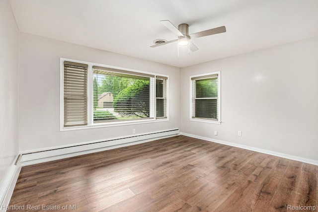 19100 Coral Gables St, Southfield, MI 48076 - empty room with baseboard heating, wood finished floors, and ceiling fan