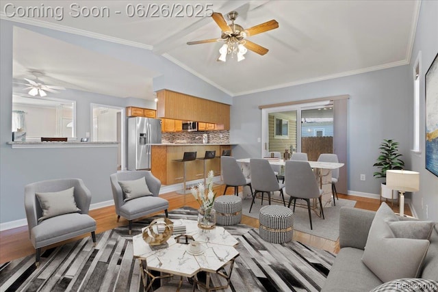 41615 Westmeath Cir, Clinton Township, MI 48038 - living area featuring ceiling fan, light wood-style floors, and crown molding