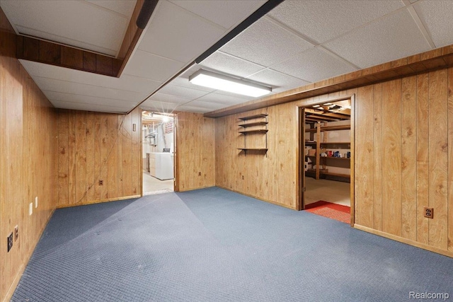 41615 Westmeath Cir, Clinton Township, MI 48038 - finished below grade area featuring wooden walls, washer / dryer, carpet flooring, and a drop ceiling