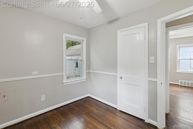 15848 Woodworth, Plymouth, MI 48239 - empty room featuring a ceiling fan, dark wood-style floors, and plenty of natural light