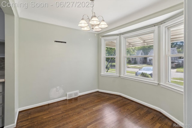 15848 Woodworth, Plymouth, MI 48239 - unfurnished dining area featuring a chandelier, plenty of natural light, and dark wood-style floors