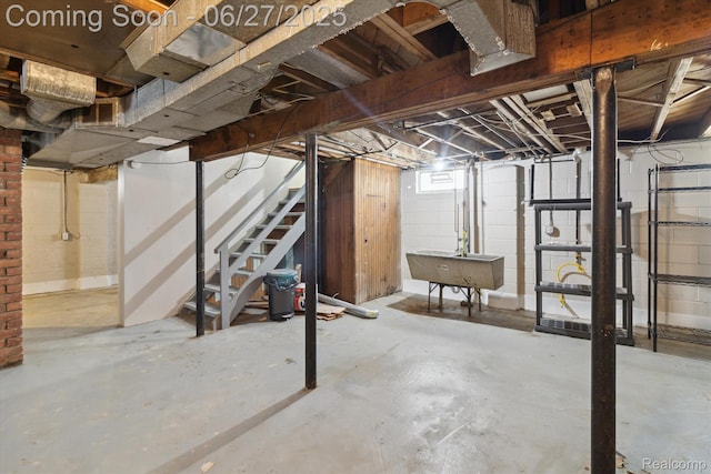 15848 Woodworth, Plymouth, MI 48239 - basement with stairway and a sink