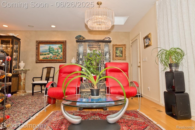 3788 Crestlake Dr, Bloomfield Hills, MI 48304 - sitting room with wood finished floors, a chandelier, and recessed lighting