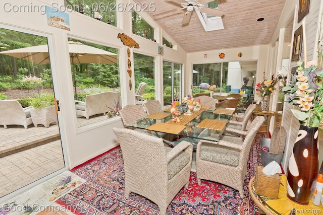 3788 Crestlake Dr, Bloomfield Hills, MI 48304 - sunroom / solarium with healthy amount of natural light, a skylight, high vaulted ceiling, and wood ceiling