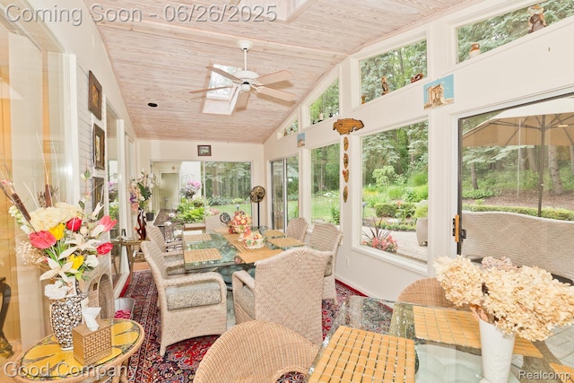 3788 Crestlake Dr, Bloomfield Hills, MI 48304 - sunroom featuring high vaulted ceiling, a skylight, and wooden ceiling